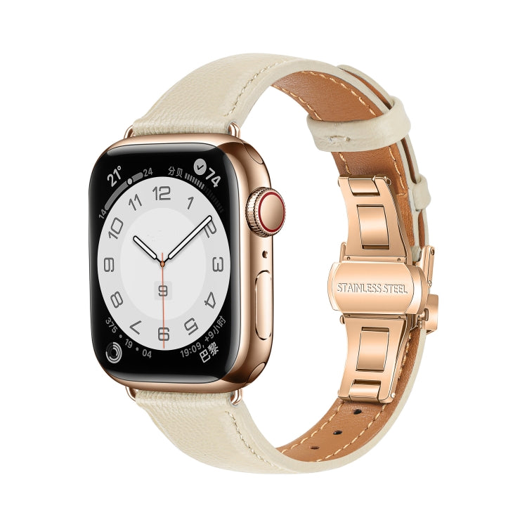 Plain Leather Butterfly Buckle Watch Band, For Apple Watch Series 6 40mm, For Apple Watch Series 6 44mm, For Apple Watch Series 5 44mm, For Apple Watch Series 5 40mm