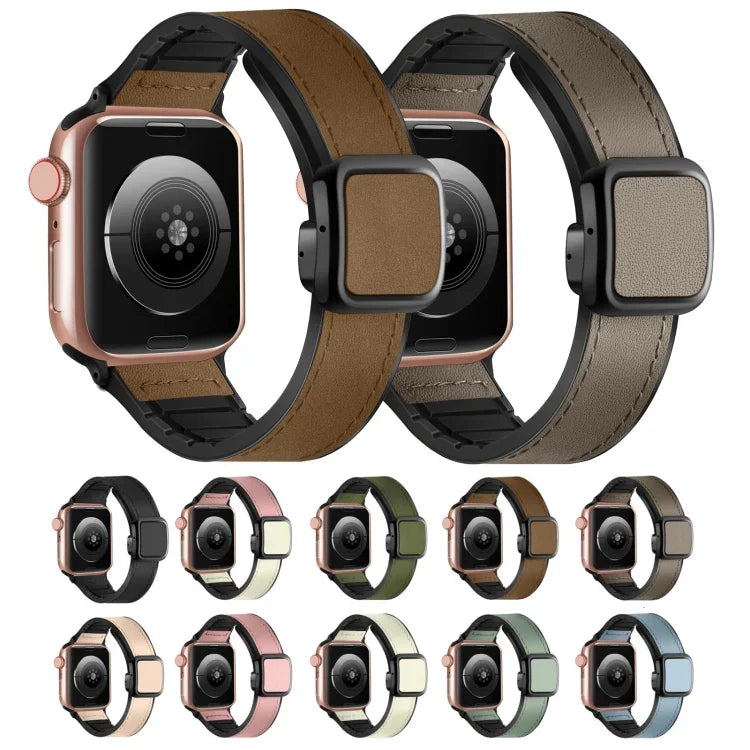 Fold Magnetic Square Buckle PU Silicone Watch Band, For Apple Watch Series 4 44mm, For Apple Watch Series 4 40mm, For Apple Watch Series 3 38mm, For Apple Watch Series 3 42mm