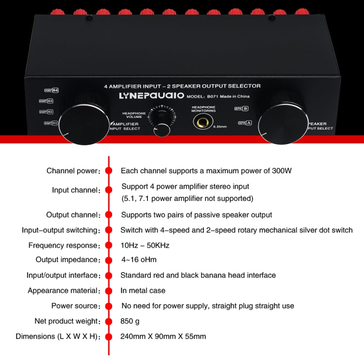 4 Input 2 Output or 2 In 4 Out Power Amplifier Speaker Selector Switcher, 4 Input 2 Output or 2 In 4 Out