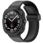 For Galaxy Watch Ultra2 2026 / 2025 / 1 2024 Magnetic Folding Buckle Silicone Leather Watch Band, Black, Gray, Orange, Green, Light Brown, Dark Blue