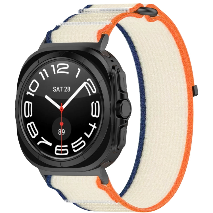 For Galaxy Watch Ultra2 2026 / 2025 / 1 2024 Hook and Loop Fastener Loop Nylon Watch Band, Orange+Beige, Pink+Purple, Black+Gray, Yellow+Gray, Blue+Gray, Green+Grey, Dark Green