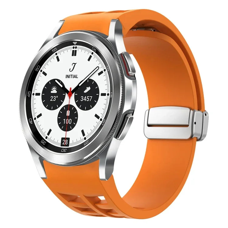 Richard Magnetic Folding Silver Buckle Silicone Watch Band, For Samsung Galaxy Watch 4 Classic 42 / 46mm