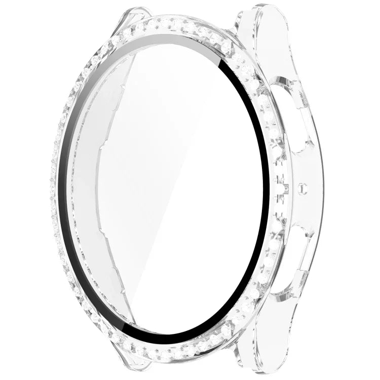 Single Row Diamond PC + Tempered Film Integrated Watch Protective Case, For Samsung Galaxy Watch 7 44mm, For Samsung Galaxy Watch 7 40mm