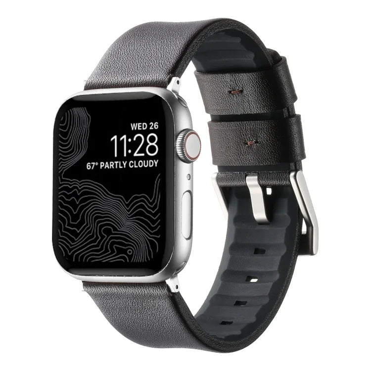 Genuine Leather Hybrid Silicone Watch Band, For Apple Watch Series 7 41mm, For Apple Watch Series 7 45mm, For Apple Watch SE 40mm, For Apple Watch SE 44mm, For Apple Watch Series 6 40mm, For Apple Watch Series 6 44mm, For Apple Watch Series 5 44mm     ...