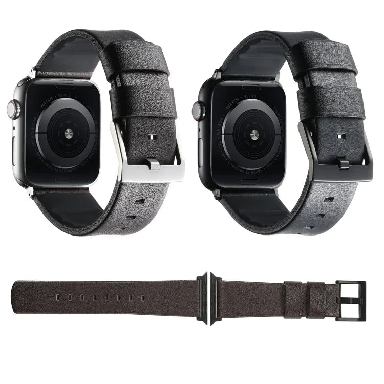 Genuine Leather Hybrid Silicone Watch Band, For Apple Watch Series 10 46mm, For Apple Watch Series 10 42mm, For Apple Watch SE 2023 44mm, For Apple Watch SE 2023 40mm, For Apple Watch Ultra 2 49mm, For Apple Watch Series 9 45mm                         ...