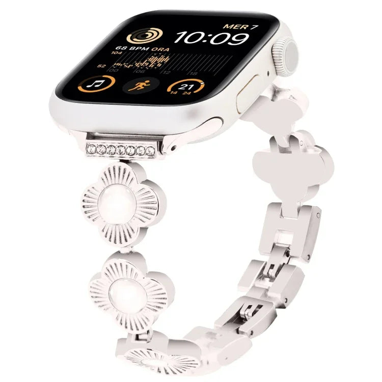 Four Leaf Clover Quick-Release Metal Chain Watch Band, For Apple Watch SE 2022 44mm, For Apple Watch Series 7 41mm, For Apple Watch Series 7 45mm, For Apple Watch Series 6 40mm, For Apple Watch Series 6 44mm, For Apple Watch Series 5 44mm              ...