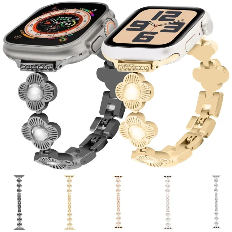 Four Leaf Clover Quick-Release Metal Chain Watch Band, For Apple Watch SE 2022 44mm, For Apple Watch Series 7 41mm, For Apple Watch Series 7 45mm, For Apple Watch Series 6 40mm, For Apple Watch Series 6 44mm, For Apple Watch Series 5 44mm              ...