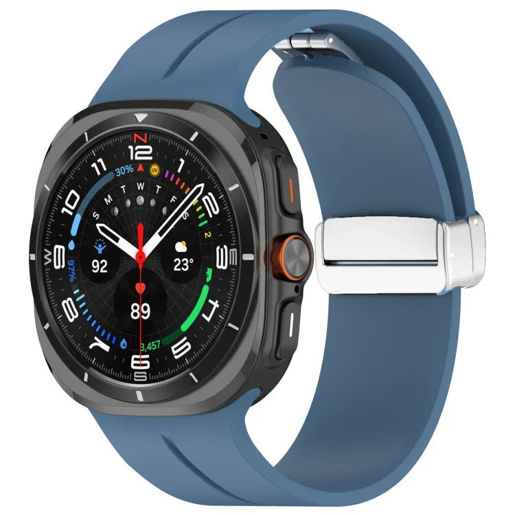 For Samsung Galaxy Watch Ultra 47mm / Ultra 2025 Groove Magnetic Folding Silver Buckle Silicone Watch Band