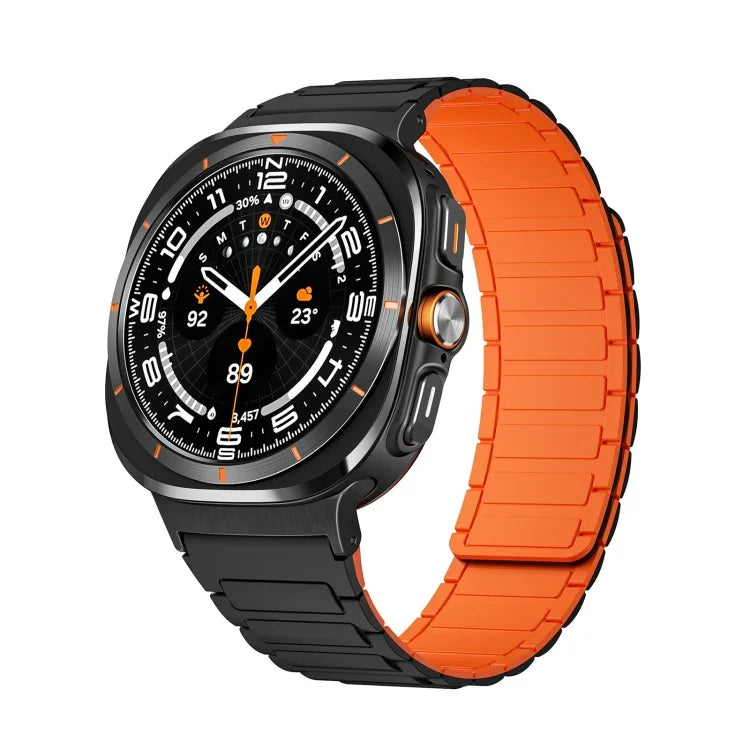 For Samsung Galaxy Watch Ultra 47mm Black Connector I-shaped Magnetic Silicone Watch Band