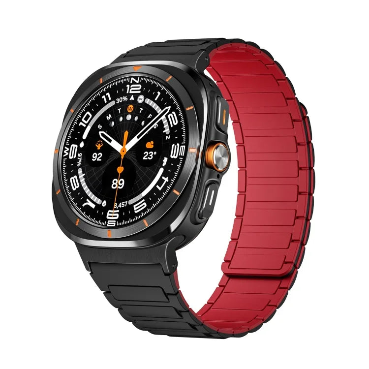 For Samsung Galaxy Watch Ultra 47mm Black Connector I-shaped Magnetic Silicone Watch Band