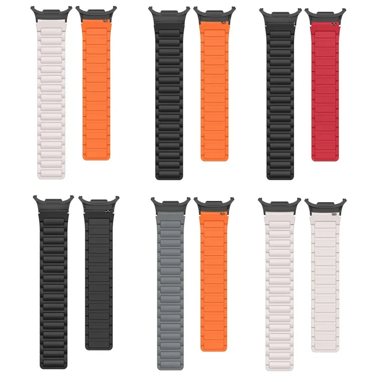 For Samsung Galaxy Watch Ultra 47mm Black Connector I-shaped Magnetic Silicone Watch Band