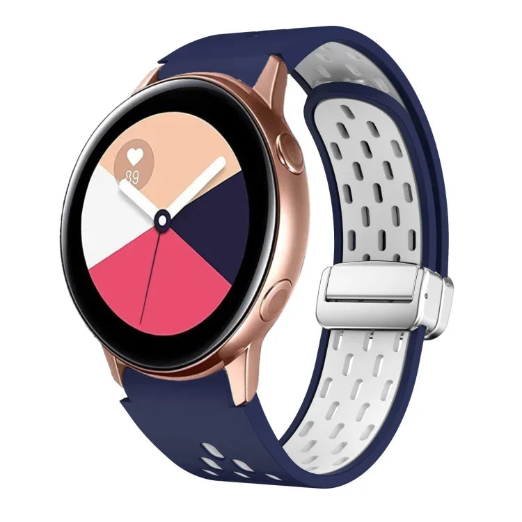 Two Color Magnetic Folding Silver Buckle Silicone Watch Band, For Samsung Galaxy Watch 3 41mm, For Samsung Galaxy Watch Active, For Samsung Galaxy Watch 42mm, For Samsung Gear S2 Classic