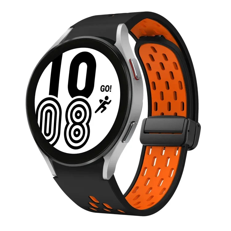 Two Color Magnetic Folding Black Buckle Silicone Watch Band, For Samsung Galaxy Watch 7 40 / 44mm, For Samsung Galaxy Watch 5 40 / 44mm, For Samsung Galaxy Watch 4 40 / 44mm, For Samsung Galaxy Watch 4 Classic 42 / 46mm