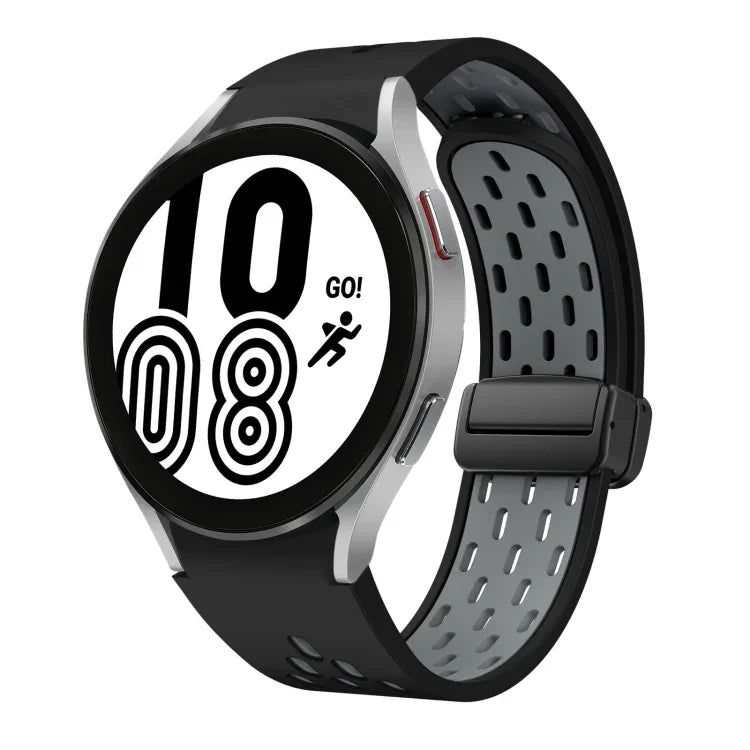 Two Color Magnetic Folding Black Buckle Silicone Watch Band, For Samsung Galaxy Watch 7 40 / 44mm, For Samsung Galaxy Watch 5 40 / 44mm, For Samsung Galaxy Watch 4 40 / 44mm, For Samsung Galaxy Watch 4 Classic 42 / 46mm