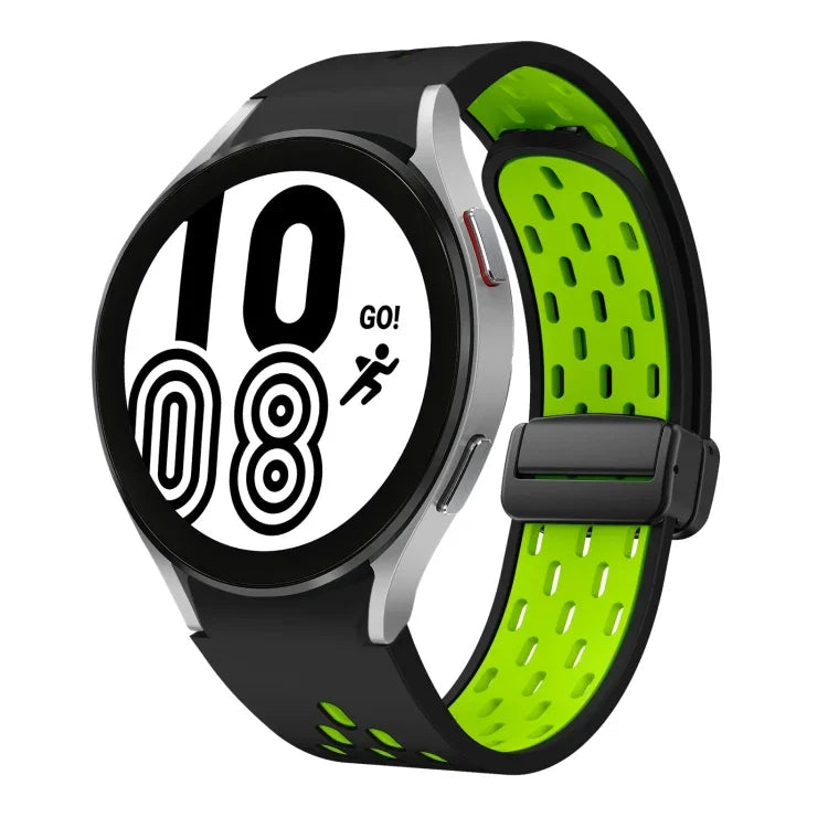 Two Color Magnetic Folding Black Buckle Silicone Watch Band, For Samsung Galaxy Watch 7 40 / 44mm, For Samsung Galaxy Watch 5 40 / 44mm, For Samsung Galaxy Watch 4 40 / 44mm, For Samsung Galaxy Watch 4 Classic 42 / 46mm