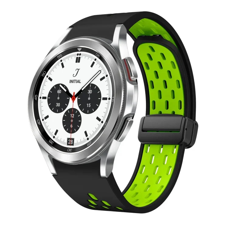 Two Color Magnetic Folding Black Buckle Silicone Watch Band, For Samsung Galaxy Watch 7 40 / 44mm, For Samsung Galaxy Watch 5 40 / 44mm, For Samsung Galaxy Watch 4 40 / 44mm, For Samsung Galaxy Watch 4 Classic 42 / 46mm