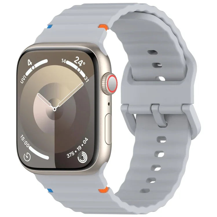 Wavy Grain Stitched Silicone Watch Band, For Apple Watch SE 2023 44mm, For Apple Watch SE 2023 40mm, For Apple Watch Ultra 2 49mm, For Apple Watch Series 9 45mm
