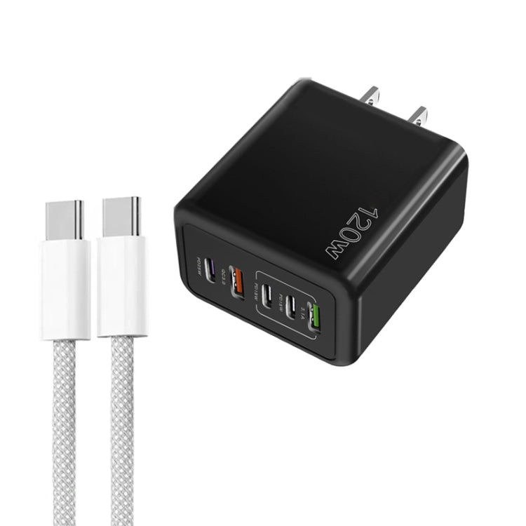 120W PD3.0 3 Type-C 2 USB Multi Port Quick Charger with Type-C to Type-C Cable, US Plug, US Plug + C to C Cable