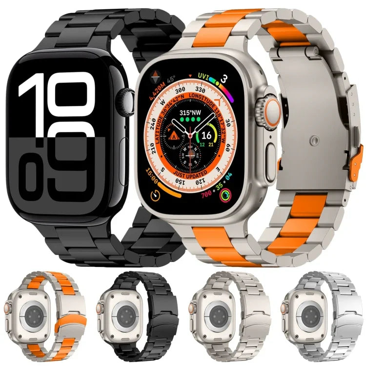 Three Beads Titanium Alloy Metal Watch Band, For Apple Watch Series 10 46mm, For Apple Watch Series 10 42mm, For Apple Watch SE 2023 44mm, For Apple Watch SE 2023 40mm, For Apple Watch Ultra 2 49mm, For Apple Watch Series 9 45mm                        ...