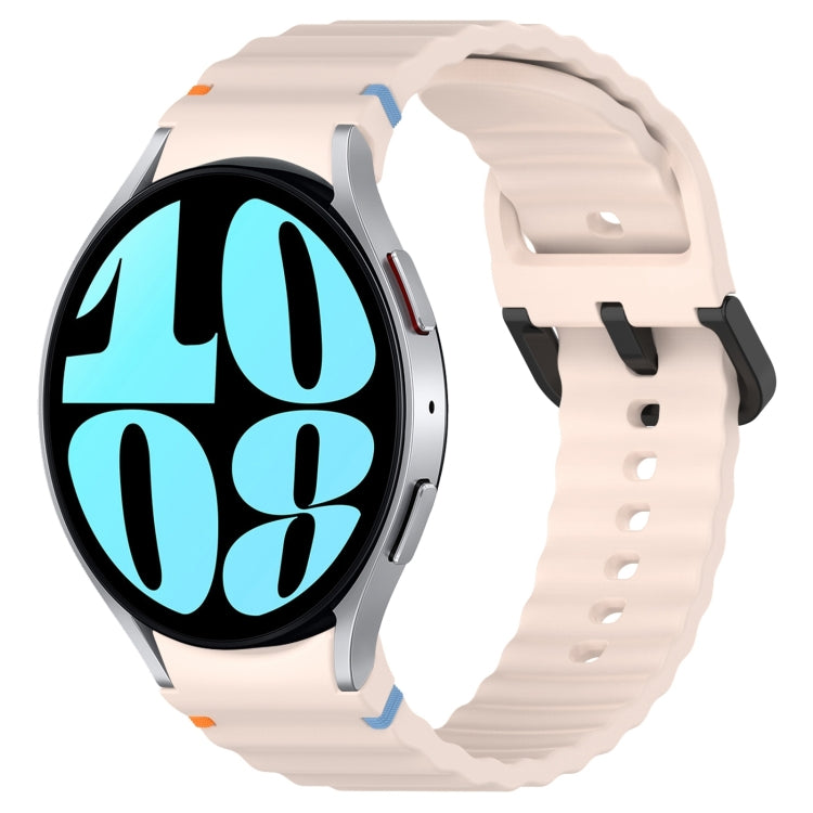 Wavy Grain Stitched Black Buckle Silicone Watch Band, For Samsung Galaxy Watch FE 40mm, For Samsung Galaxy Watch 7 40 / 44mm, For Samsung Galaxy Watch 6 Classic 43 / 47mm, For Samsung Galaxy Watch 6 40 / 44mm
