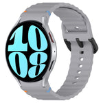 Wavy Grain Stitched Black Buckle Silicone Watch Band, For Samsung Galaxy Watch FE 40mm, For Samsung Galaxy Watch 7 40 / 44mm, For Samsung Galaxy Watch 6 Classic 43 / 47mm, For Samsung Galaxy Watch 6 40 / 44mm