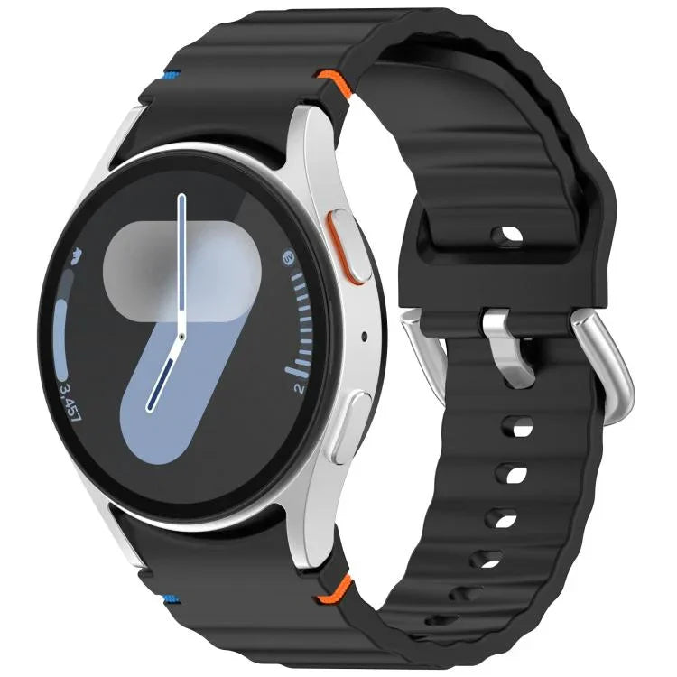 Wavy Grain Stitched Silver Buckle Silicone Watch Band, For Samsung Galaxy Watch 7 40 / 44mm