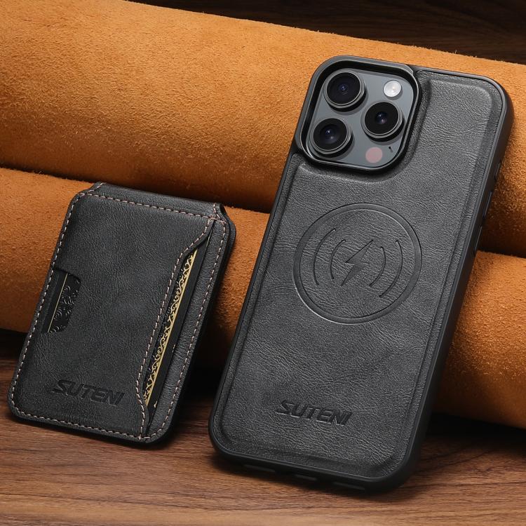 Suteni M3 Card Bag MagSafe Cowhide Texture Leather Phone Case, For iPhone 13 Pro Max, For iPhone 13 Pro, For iPhone 13, For iPhone 12, For iPhone 12 Pro Max, For iPhone 12 Pro