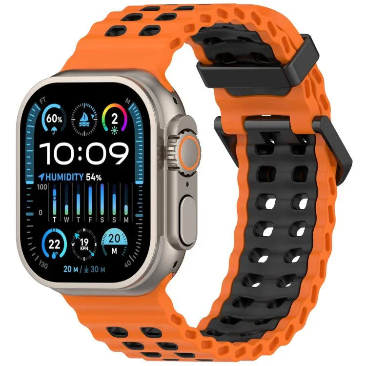 Ocean Double-row Hole Two-color Silicone Watch Band, For Apple Watch 46mm / 49mm / 45mm / 44mm