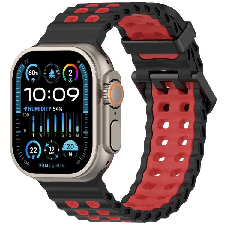 Ocean Double-row Hole Two-color Silicone Watch Band, For Apple Watch 46mm / 49mm / 45mm / 44mm
