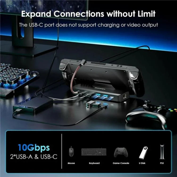 WAVLINK UHP3426 For Steam Deck Gigabit RJ45 100W PD Hub Adapter 6 in 1 Docking Station