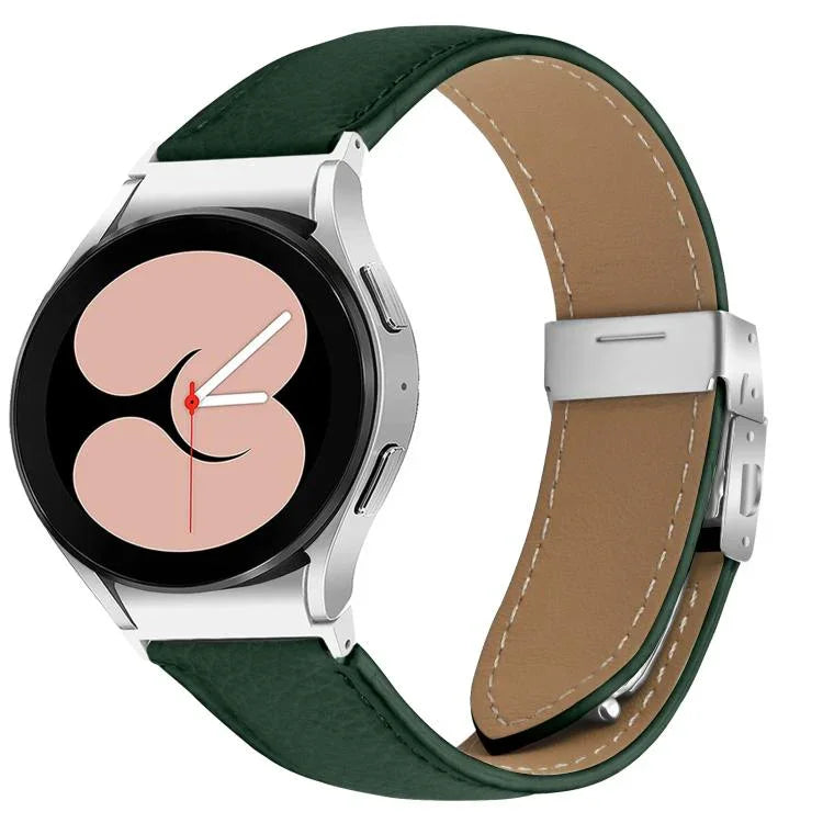 Lychee Texture Silver Turtle Back Buckle Leather Watch Band, For Samsung Galaxy Watch 7 40 / 44mm