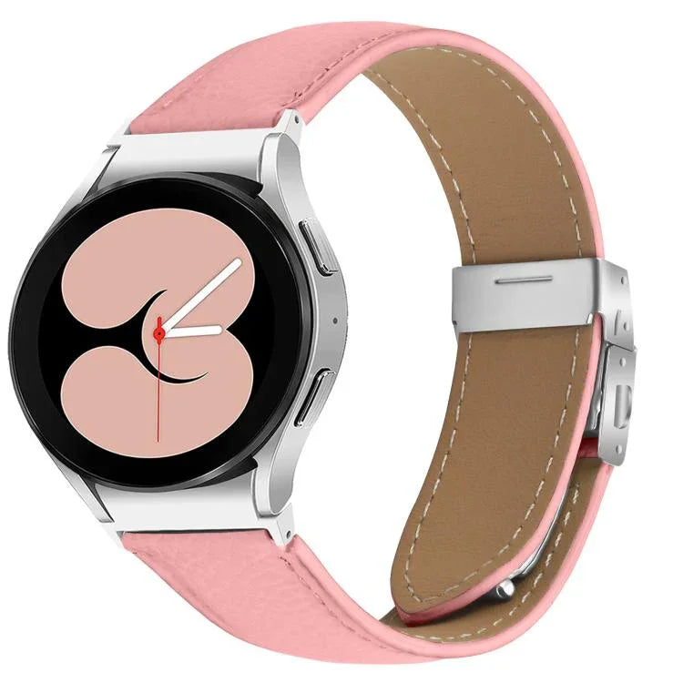 Quick Release Lychee Texture Silver Turtle Back Buckle Leather Watch Band, For Samsung Galaxy Watch 7 40 / 44mm