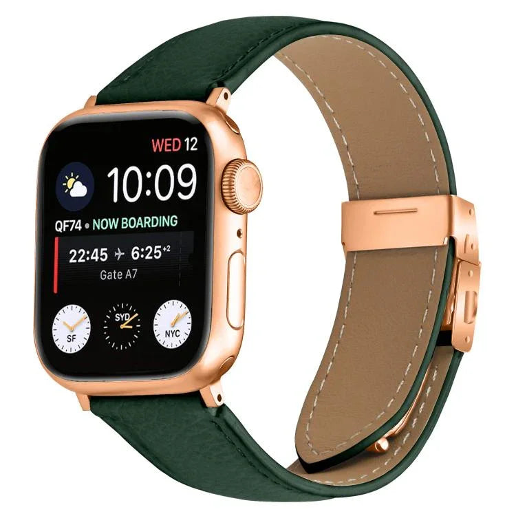 Lychee Texture Rose Gold Turtle Back Buckle Leather Watch Band, For Apple Watch 46mm / 49mm / 45mm / 44mm, For Apple Watch 42mm / 41mm / 40mm / 38mm