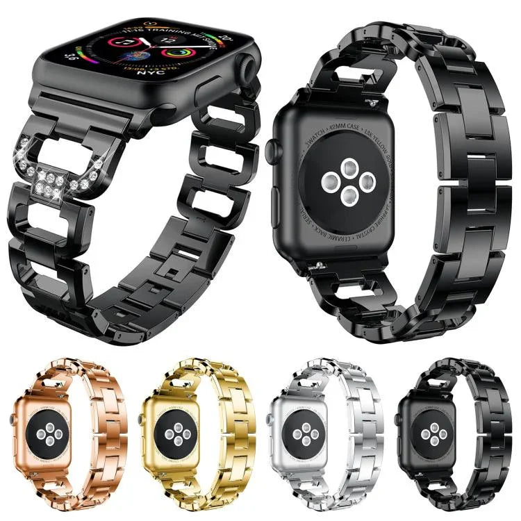 Square Diamond Zinc Alloy Watch Band, For Apple Watch 46mm / 49mm / 45mm / 44mm, For Apple Watch 42mm / 41mm / 40mm / 38mm