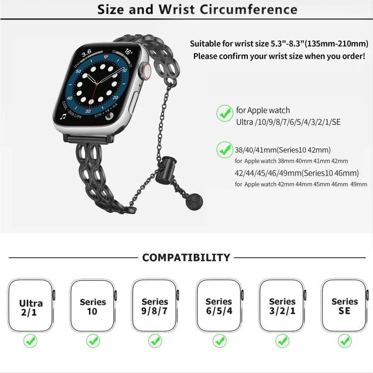 Double Ring Chain Zinc Alloy Watch Band, For Apple Watch 46mm / 49mm / 45mm / 44mm, For Apple Watch 42mm / 41mm / 40mm / 38mm