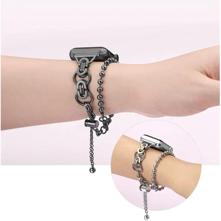 Double Circle Beaded Chain Zinc Alloy Watch Band, For Apple Watch 46mm / 49mm / 45mm / 44mm, For Apple Watch 42mm / 41mm / 40mm / 38mm