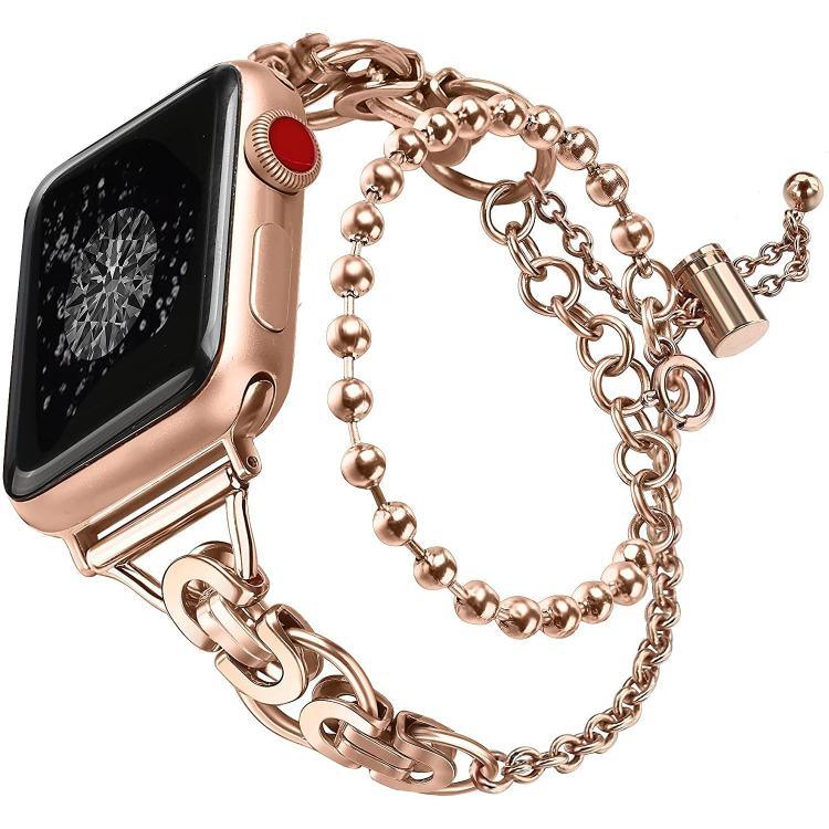 Double Circle Beaded Chain Zinc Alloy Watch Band, For Apple Watch 46mm / 49mm / 45mm / 44mm, For Apple Watch 42mm / 41mm / 40mm / 38mm
