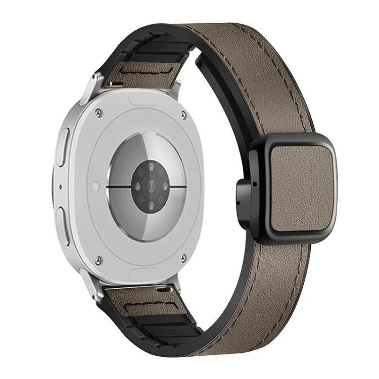 Square Magnetic Buckle Leather Skin Silicone Watch Band, For Samsung Galaxy Watch8 / Watch8 Classic