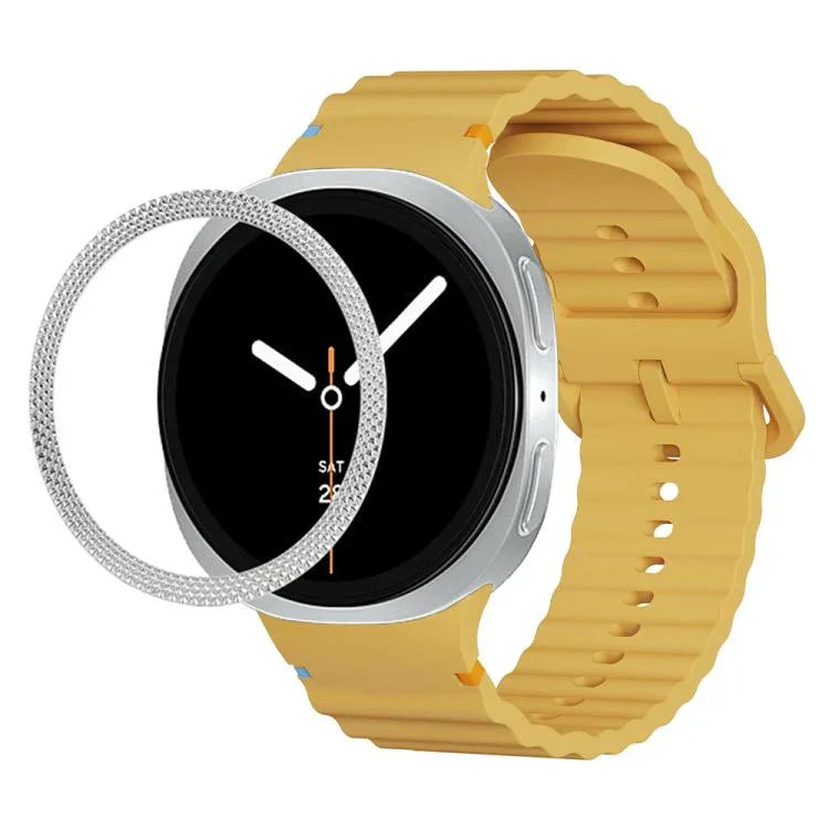 Rhombic Texture Bezel and Wavy Grain Stitched Color Buckle Silicone Watch Band, For Samsung Galaxy Watch8 44mm, For Samsung Galaxy Watch8 40mm