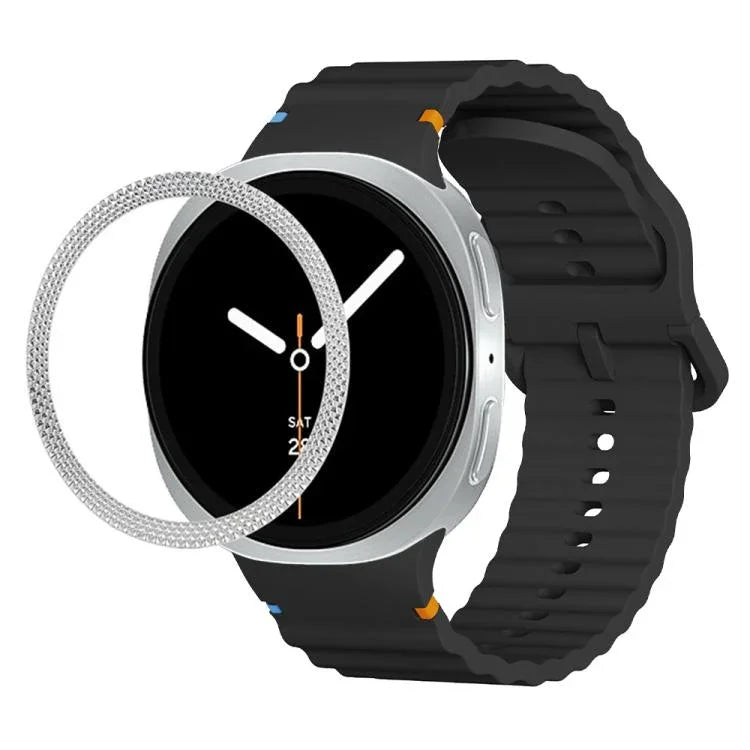 Rhombic Texture Bezel and Wavy Grain Stitched Color Buckle Silicone Watch Band, For Samsung Galaxy Watch8 44mm, For Samsung Galaxy Watch8 40mm