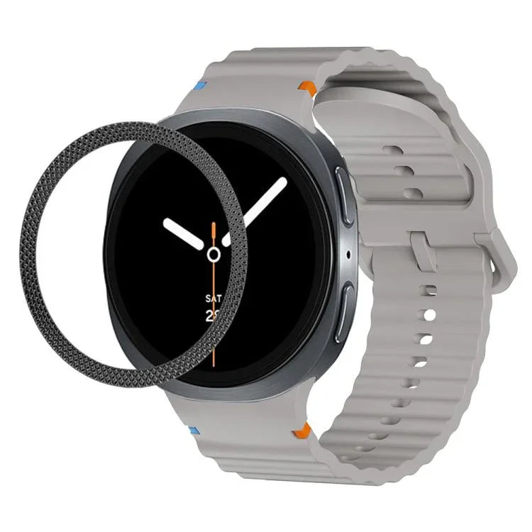 Rhombic Texture Bezel and Wavy Grain Stitched Color Buckle Silicone Watch Band, For Samsung Galaxy Watch8 44mm, For Samsung Galaxy Watch8 40mm