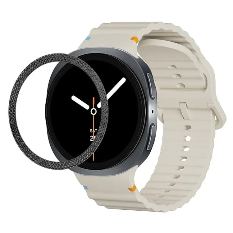 Rhombic Texture Bezel and Wavy Grain Stitched Color Buckle Silicone Watch Band, For Samsung Galaxy Watch8 44mm, For Samsung Galaxy Watch8 40mm