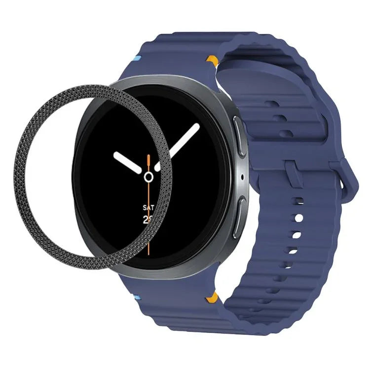 Rhombic Texture Bezel and Wavy Grain Stitched Color Buckle Silicone Watch Band, For Samsung Galaxy Watch8 44mm, For Samsung Galaxy Watch8 40mm