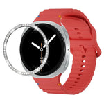 Diamond Bezel and Wavy Grain Stitched Color Buckle Silicone Watch Band, For Samsung Galaxy Watch8 44mm, For Samsung Galaxy Watch8 40mm