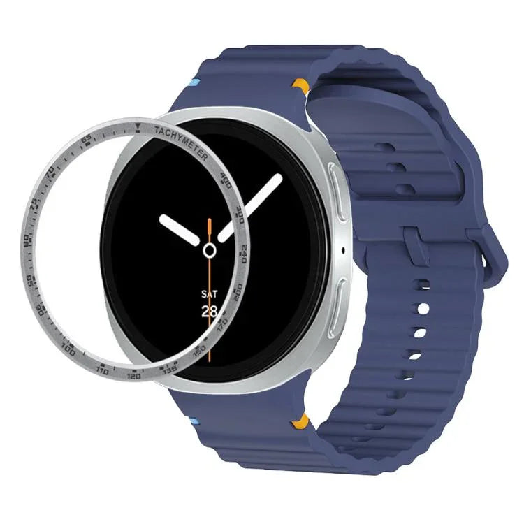 Speed Bezel and Wavy Grain Stitched Color Buckle Silicone Watch Band, For Samsung Galaxy Watch8 44mm, For Samsung Galaxy Watch8 40mm