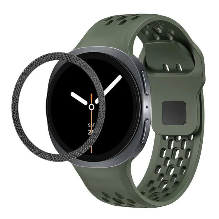 Rhombic Texture Bezel and Black Reverse Buckle Silicone Watch Band, For Samsung Galaxy Watch8 44mm, For Samsung Galaxy Watch8 40mm