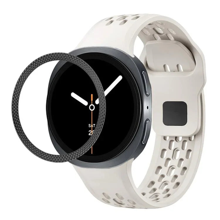 Rhombic Texture Bezel and Black Reverse Buckle Silicone Watch Band, For Samsung Galaxy Watch8 44mm, For Samsung Galaxy Watch8 40mm