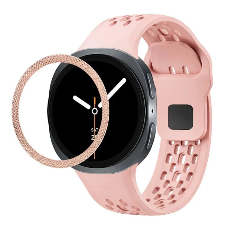 Rhombic Texture Bezel and Black Reverse Buckle Silicone Watch Band, For Samsung Galaxy Watch8 44mm, For Samsung Galaxy Watch8 40mm
