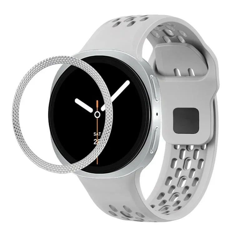 Rhombic Texture Bezel and Black Reverse Buckle Silicone Watch Band, For Samsung Galaxy Watch8 44mm, For Samsung Galaxy Watch8 40mm