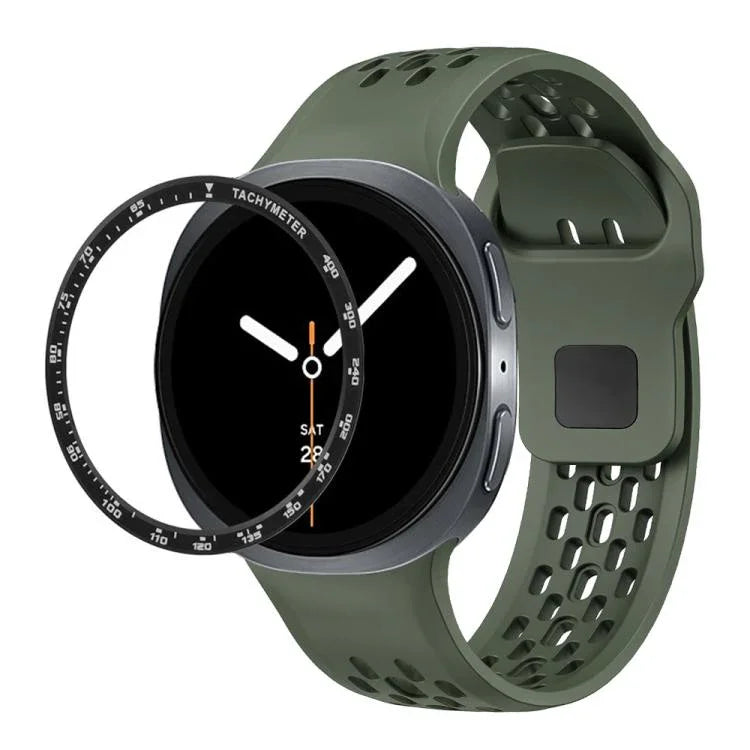 Speed Bezel and Black Reverse Buckle Silicone Watch Band, For Samsung Galaxy Watch8 44mm, For Samsung Galaxy Watch8 40mm